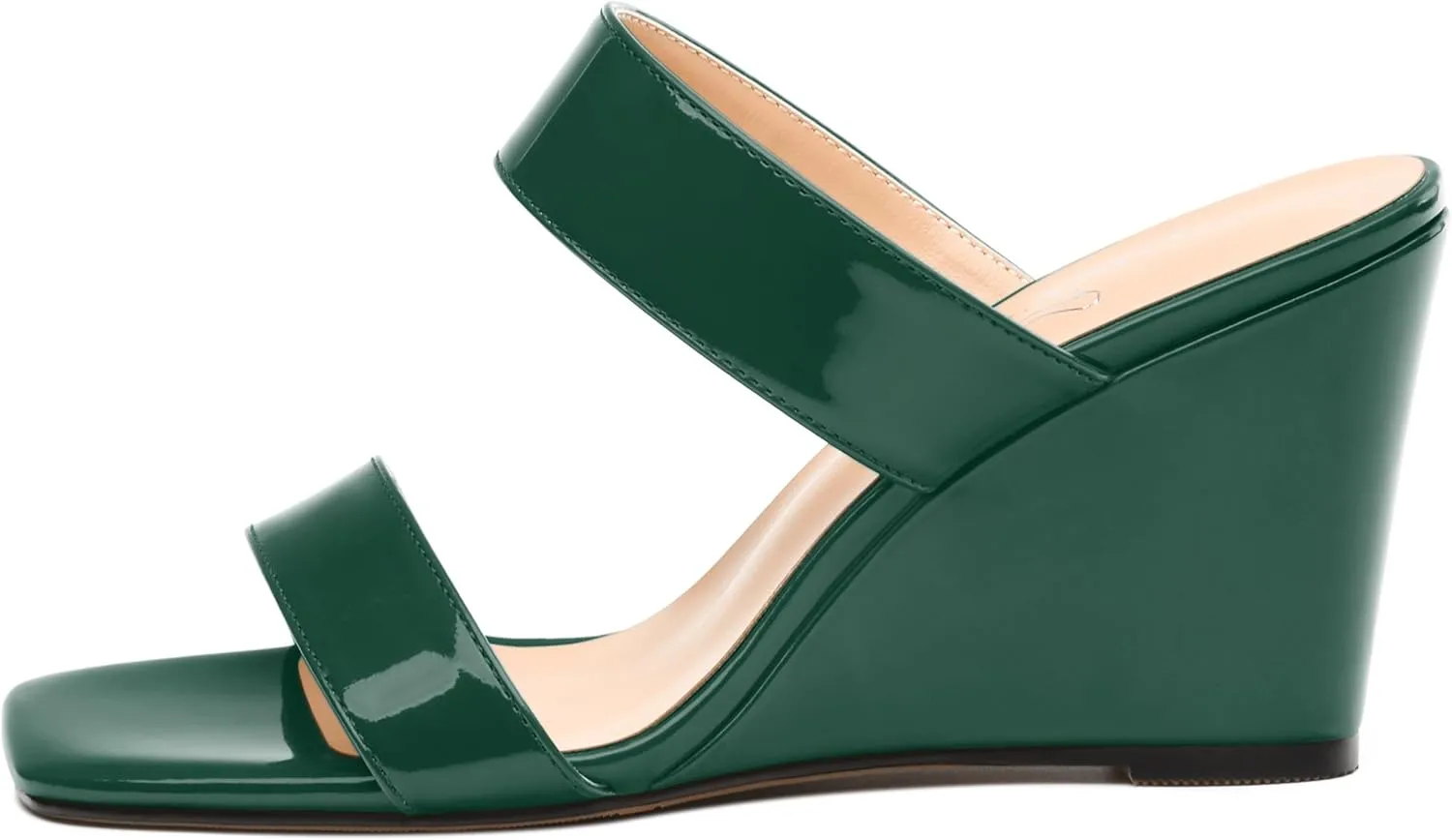 Womens Wedge Heeled Sandals, Slip On Square Toe Wedge Sandals for Women 3.3"