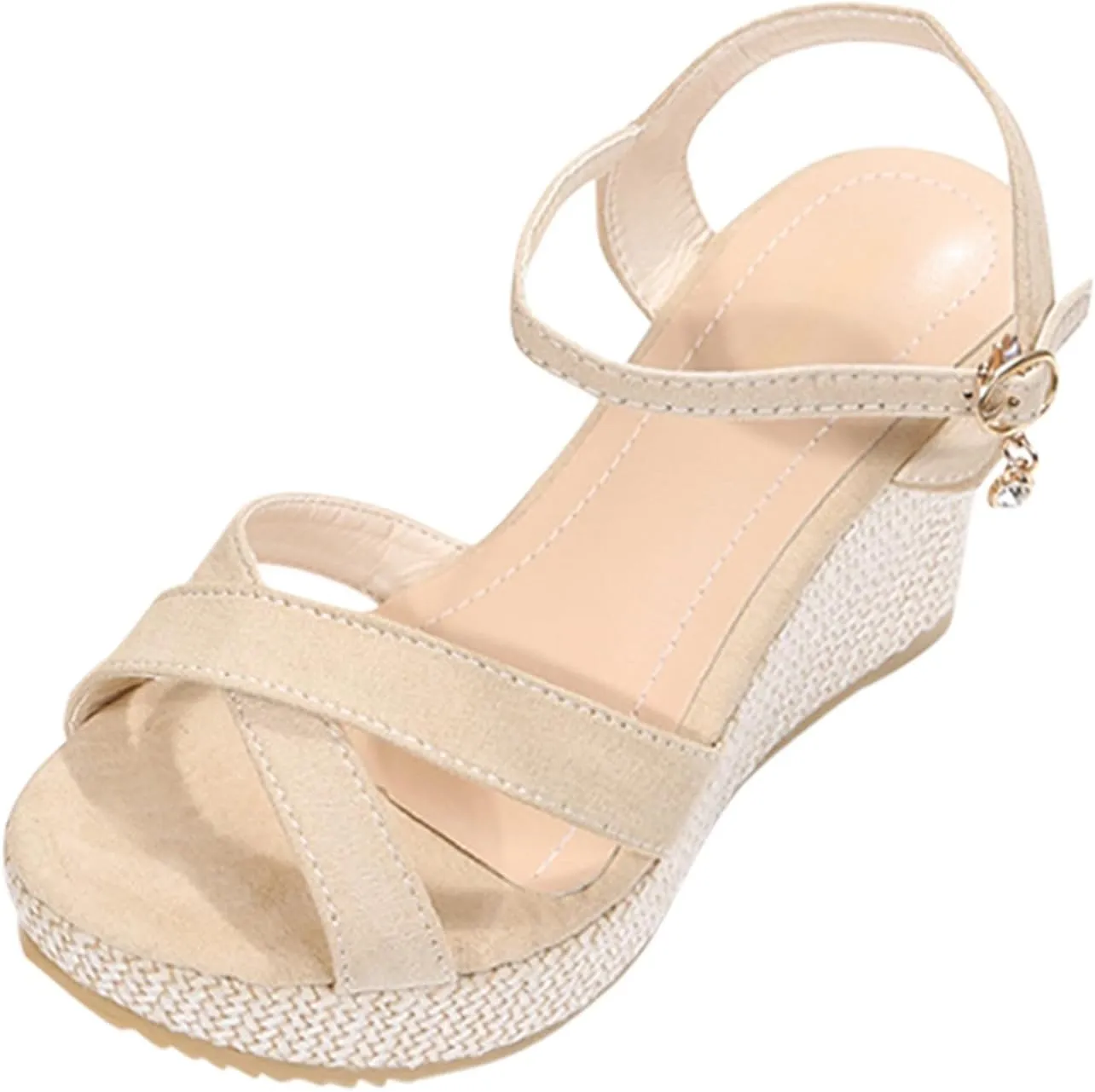 Women's Wedge Heels Sandals Crisscross Strap Sandals Breathable Ankle Strap Sandals Braided Thick Women Sandals Slide