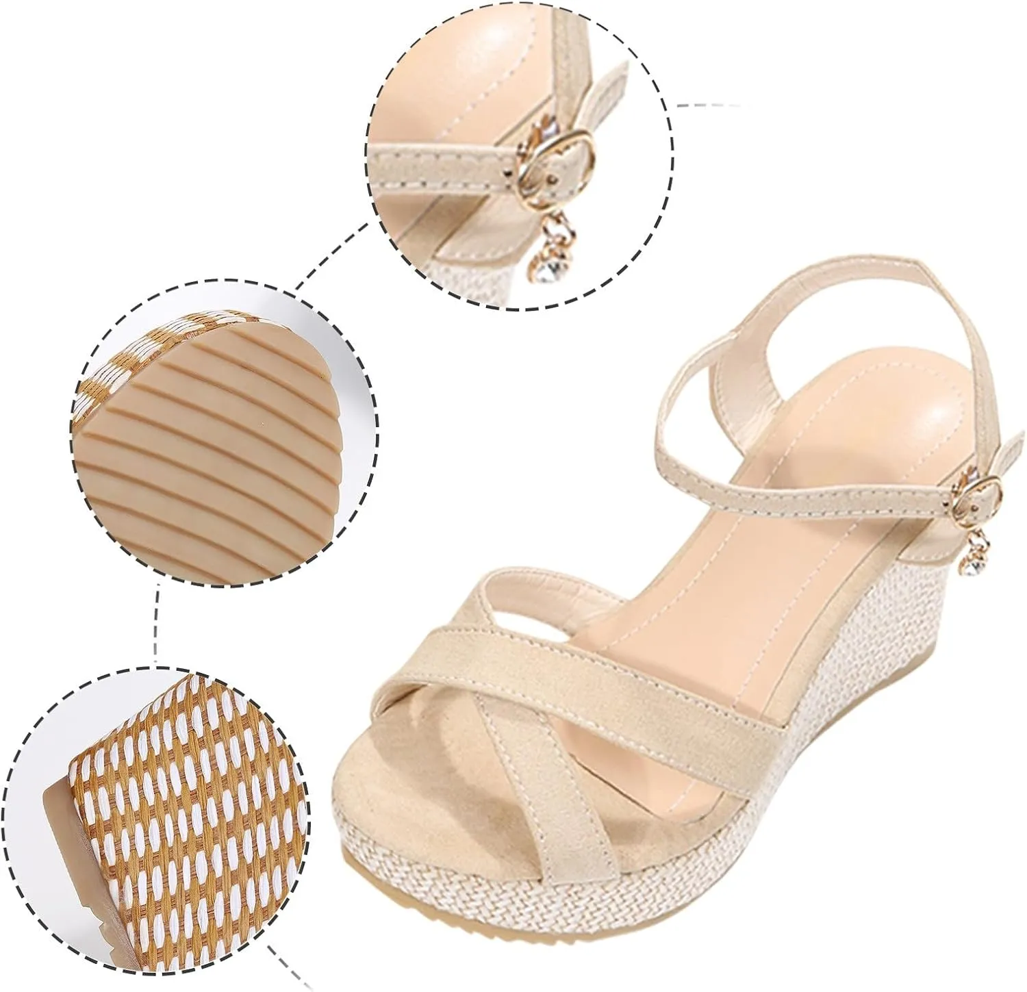 Women's Wedge Heels Sandals Crisscross Strap Sandals Breathable Ankle Strap Sandals Braided Thick Women Sandals Slide