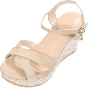 Women's Wedge Heels Sandals Crisscross Strap Sandals Breathable Ankle Strap Sandals Braided Thick Women Sandals Slide