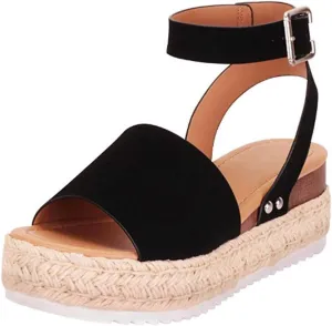 Womens Wedge Platform Espadrille Ankle Strap Clip Toe Summer Casual Sandals Boho Beach Shoes Flip Flops