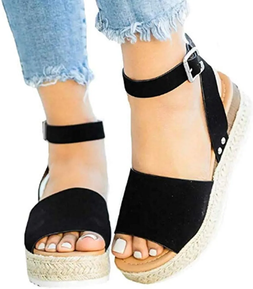 Womens Wedge Platform Espadrille Ankle Strap Clip Toe Summer Casual Sandals Boho Beach Shoes Flip Flops
