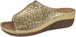 Womens Wedge Sandals Dressy Summer Casual Slip On Walking Shoes Sole Comfortable Low Heels Slides Orthopedic Arch Support Crocodile Pattern Sandal Open Toe Non-Slip Spring Beach Shoe