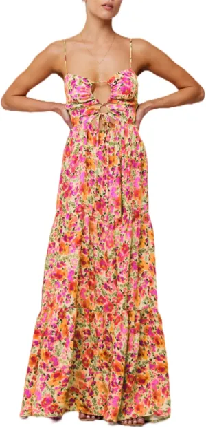 Women's Y2K Cami Long Dress Sleeveless Spaghetti Strap Cross Tie-up Front Floral Print Beach Dress