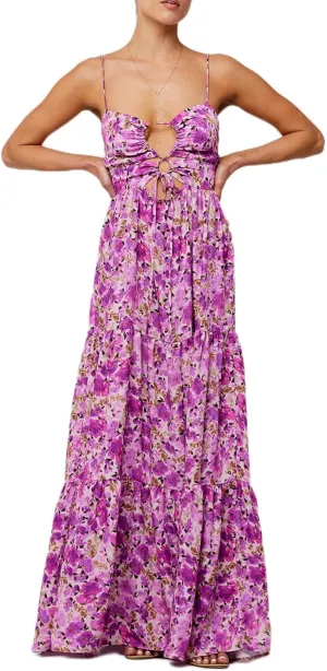 Women's Y2K Cami Long Dress Sleeveless Spaghetti Strap Cross Tie-up Front Floral Print Beach Dress
