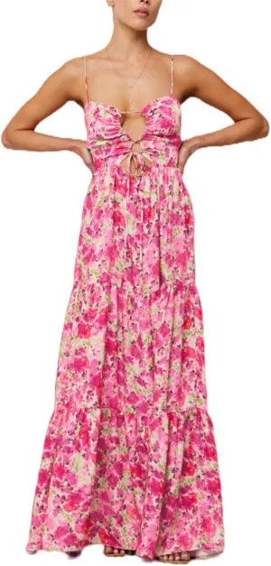 Women's Y2K Cami Long Dress Sleeveless Spaghetti Strap Cross Tie-up Front Floral Print Beach Dress