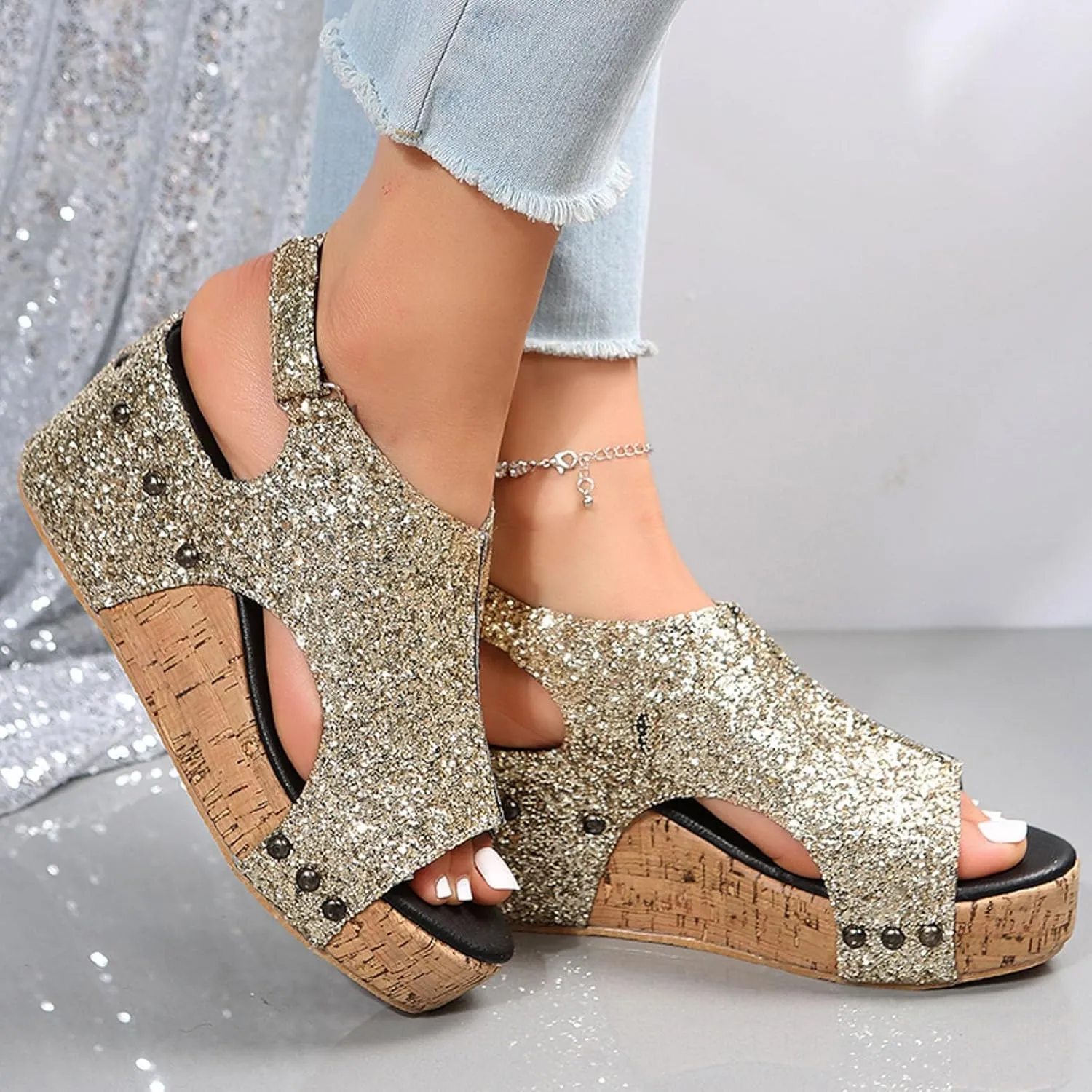 Womenyiaor Wedge Sandals for Women 2025, Women's Platform Wedge Sandals Comfortable Open Toe Buckle Ankle Strap Espadrilles Wedges Cork Casual & Dressy Summer Shoes