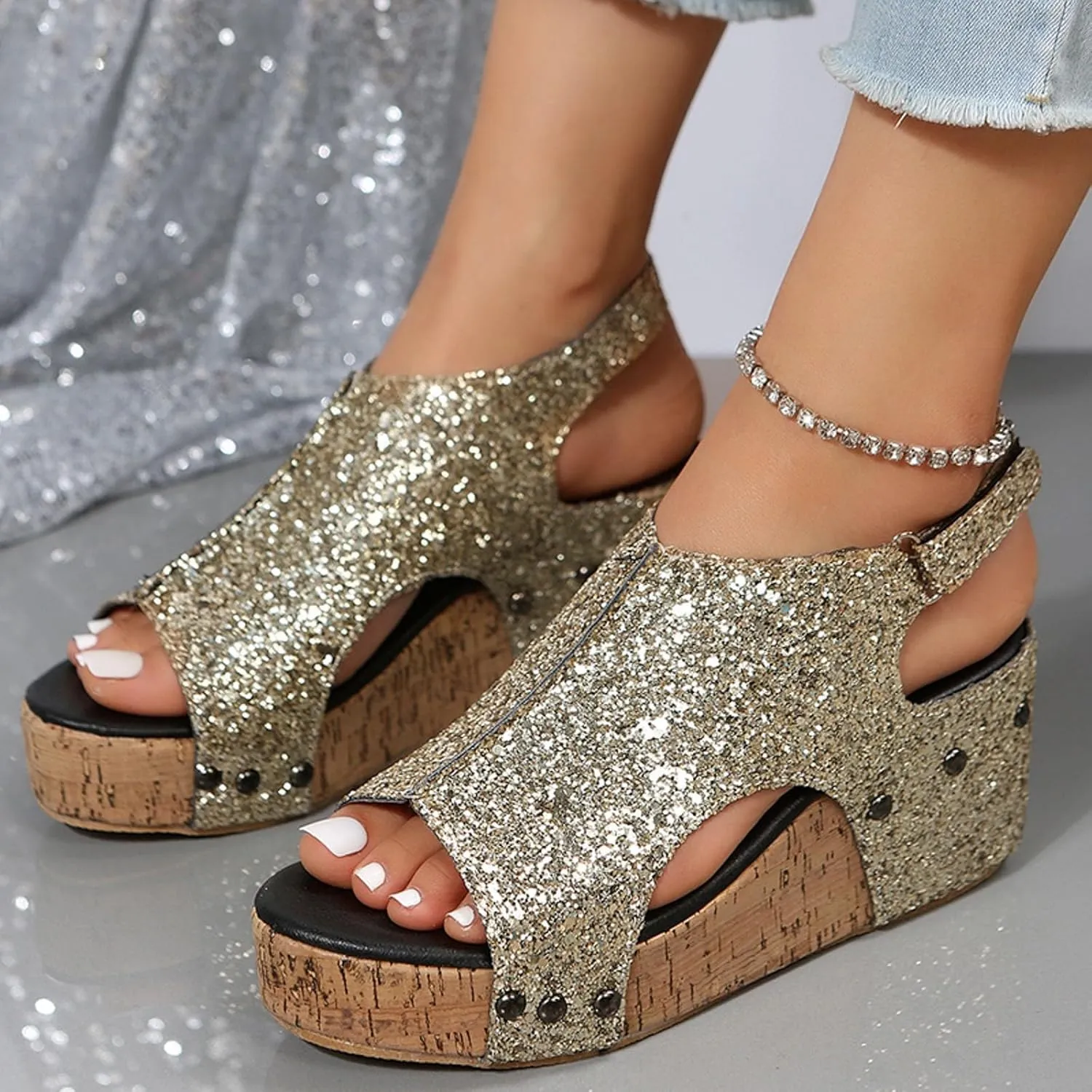 Womenyiaor Wedge Sandals for Women 2025, Women's Platform Wedge Sandals Comfortable Open Toe Buckle Ankle Strap Espadrilles Wedges Cork Casual & Dressy Summer Shoes