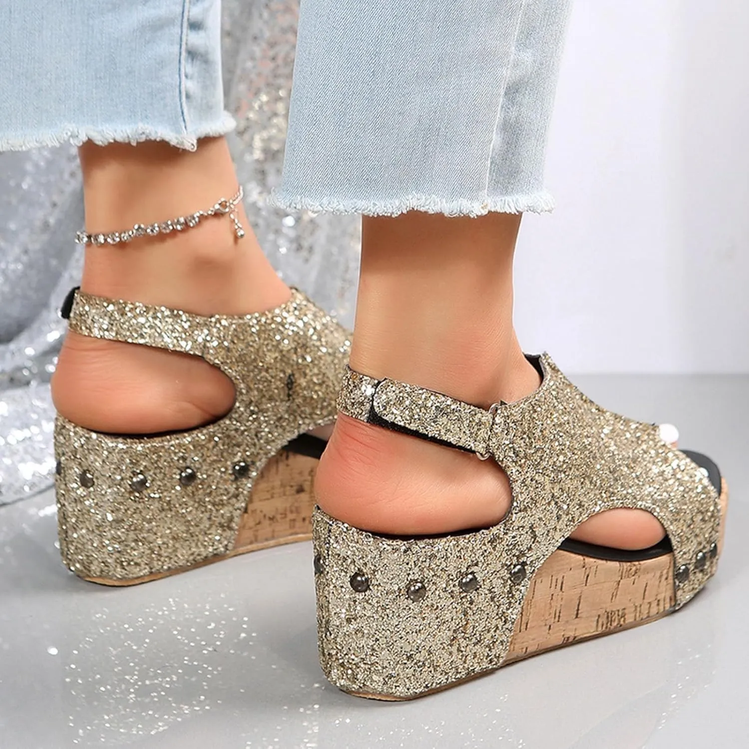 Womenyiaor Wedge Sandals for Women 2025, Women's Platform Wedge Sandals Comfortable Open Toe Buckle Ankle Strap Espadrilles Wedges Cork Casual & Dressy Summer Shoes