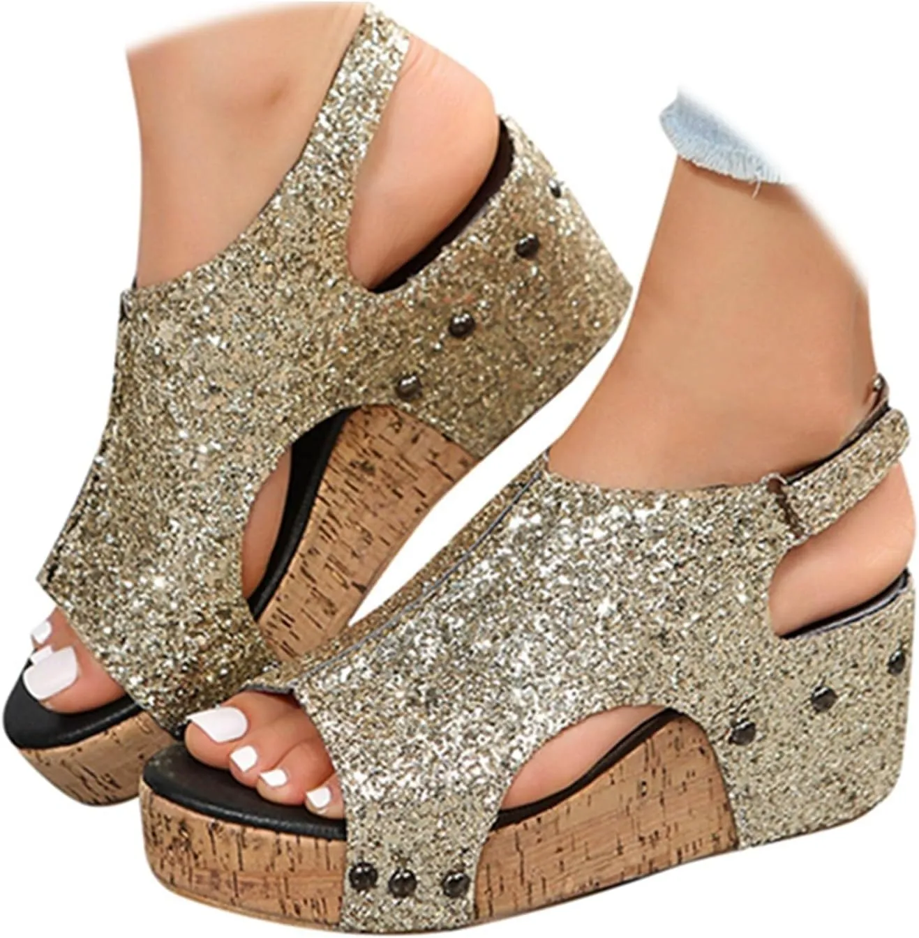 Womenyiaor Wedge Sandals for Women 2025, Women's Platform Wedge Sandals Comfortable Open Toe Buckle Ankle Strap Espadrilles Wedges Cork Casual & Dressy Summer Shoes