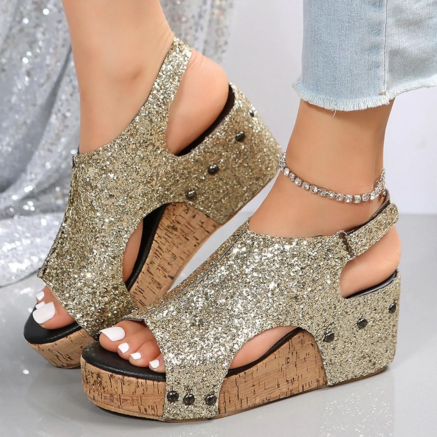 Womenyiaor Wedge Sandals for Women 2025, Women's Platform Wedge Sandals Comfortable Open Toe Buckle Ankle Strap Espadrilles Wedges Cork Casual & Dressy Summer Shoes