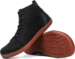 XENTORD Men's Minimalist Barefoot Shoes - Knit Lace-Up High Top Boots with Wide Toe Box Zero Drop Sole for Outdoor Driving & Walking | Lightweight Comfortable & Anti-Slip