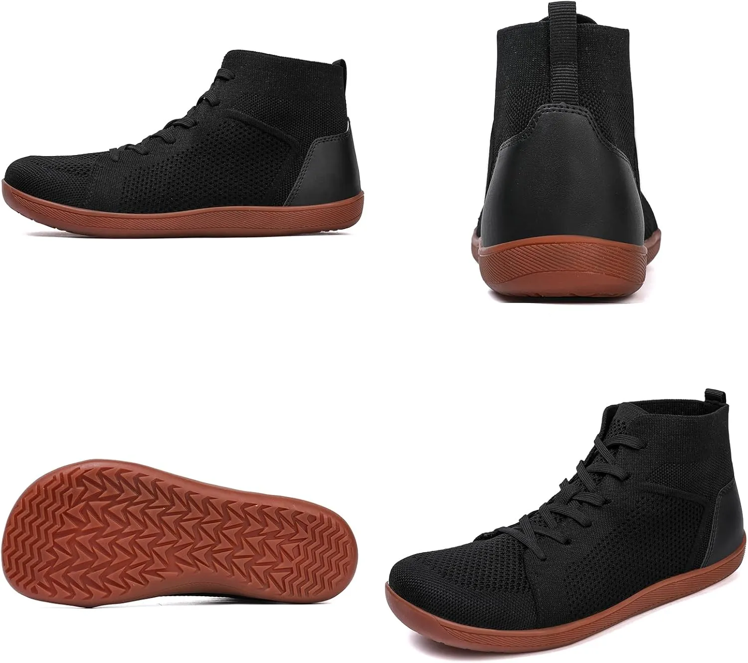 XENTORD Men's Minimalist Barefoot Shoes - Knit Lace-Up High Top Boots with Wide Toe Box Zero Drop Sole for Outdoor Driving & Walking | Lightweight Comfortable & Anti-Slip