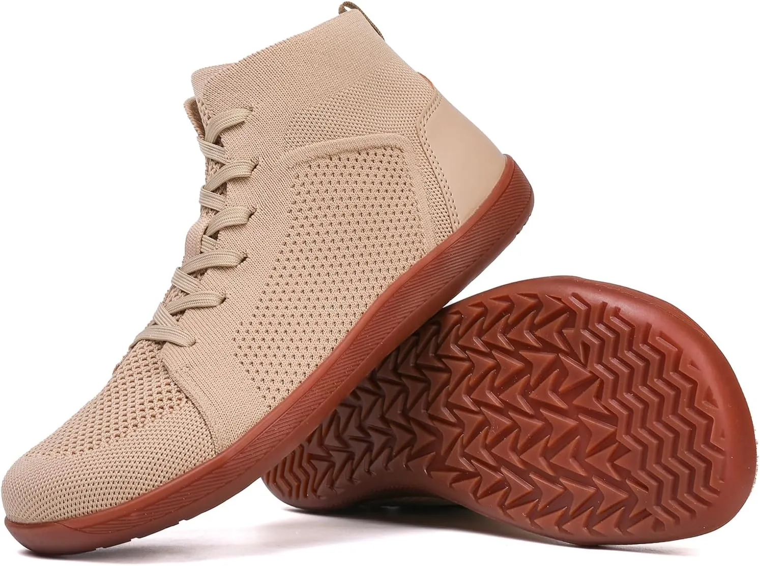 XENTORD Men's Minimalist Barefoot Shoes - Knit Lace-Up High Top Boots with Wide Toe Box Zero Drop Sole for Outdoor Driving & Walking | Lightweight Comfortable & Anti-Slip