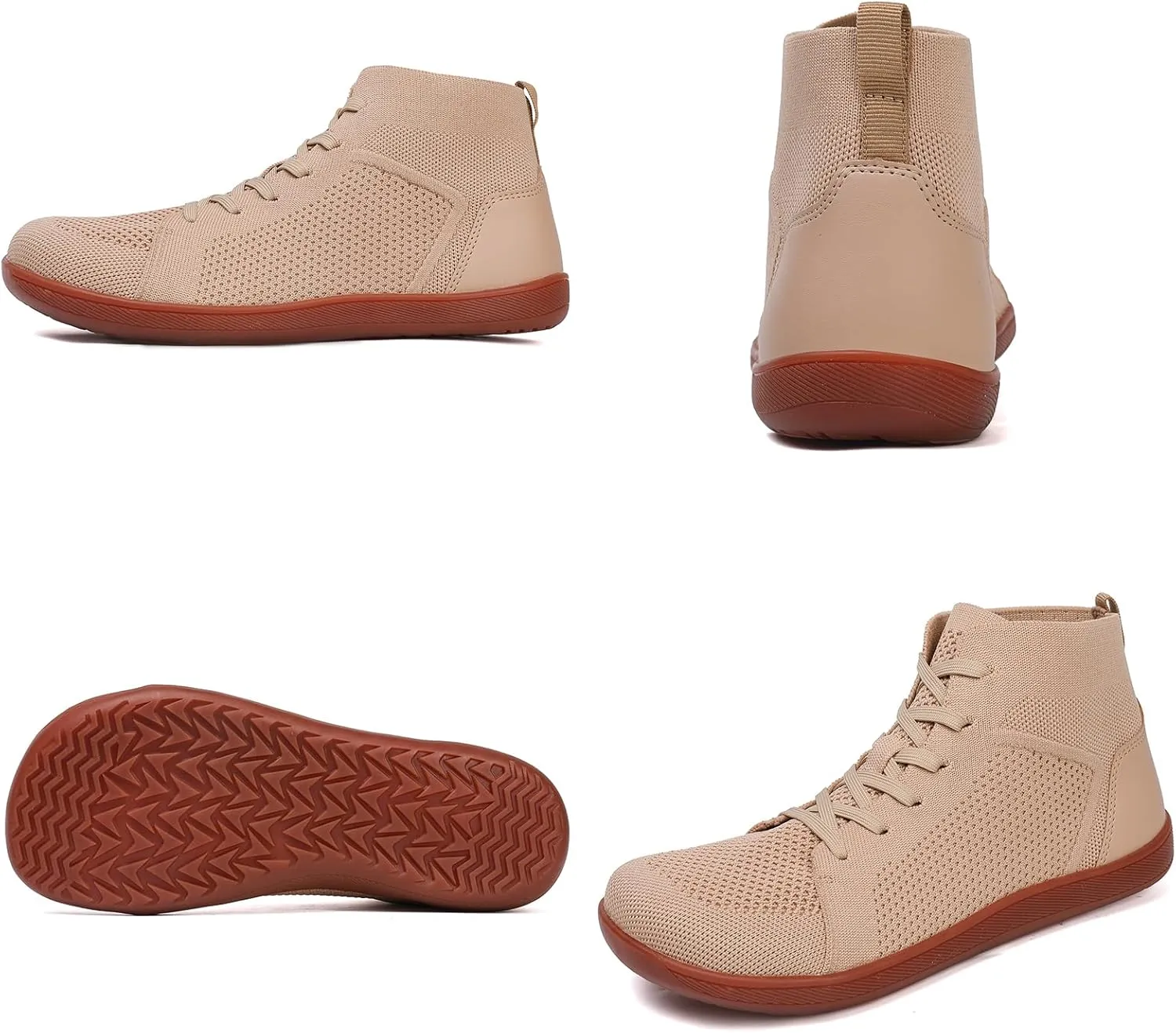 XENTORD Men's Minimalist Barefoot Shoes - Knit Lace-Up High Top Boots with Wide Toe Box Zero Drop Sole for Outdoor Driving & Walking | Lightweight Comfortable & Anti-Slip
