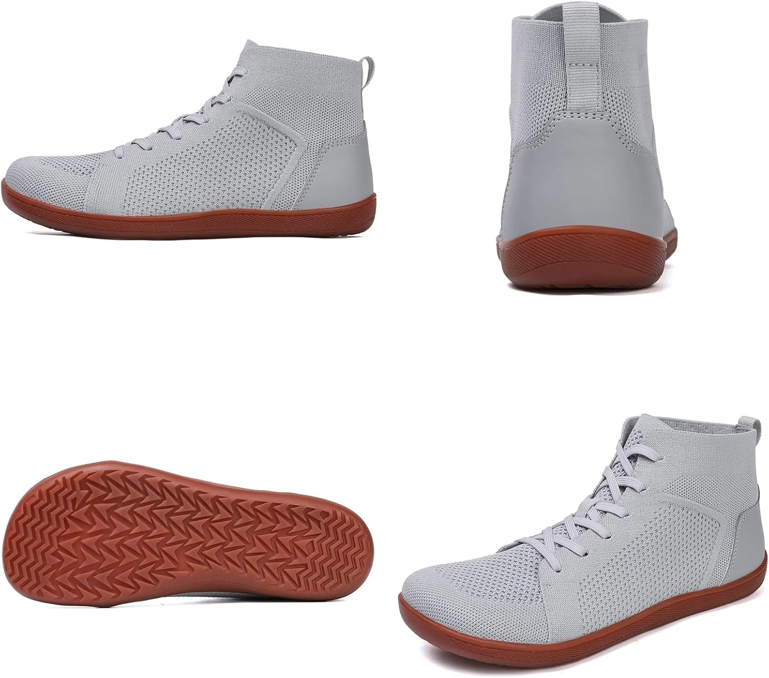 XENTORD Men's Minimalist Barefoot Shoes - Knit Lace-Up High Top Boots with Wide Toe Box Zero Drop Sole for Outdoor Driving & Walking | Lightweight Comfortable & Anti-Slip