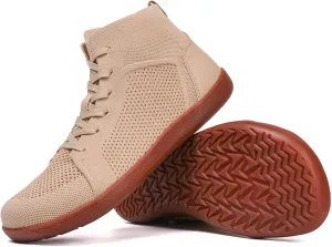 XENTORD Men's Minimalist Barefoot Shoes - Knit Lace-Up High Top Boots with Wide Toe Box Zero Drop Sole for Outdoor Driving & Walking | Lightweight Comfortable & Anti-Slip