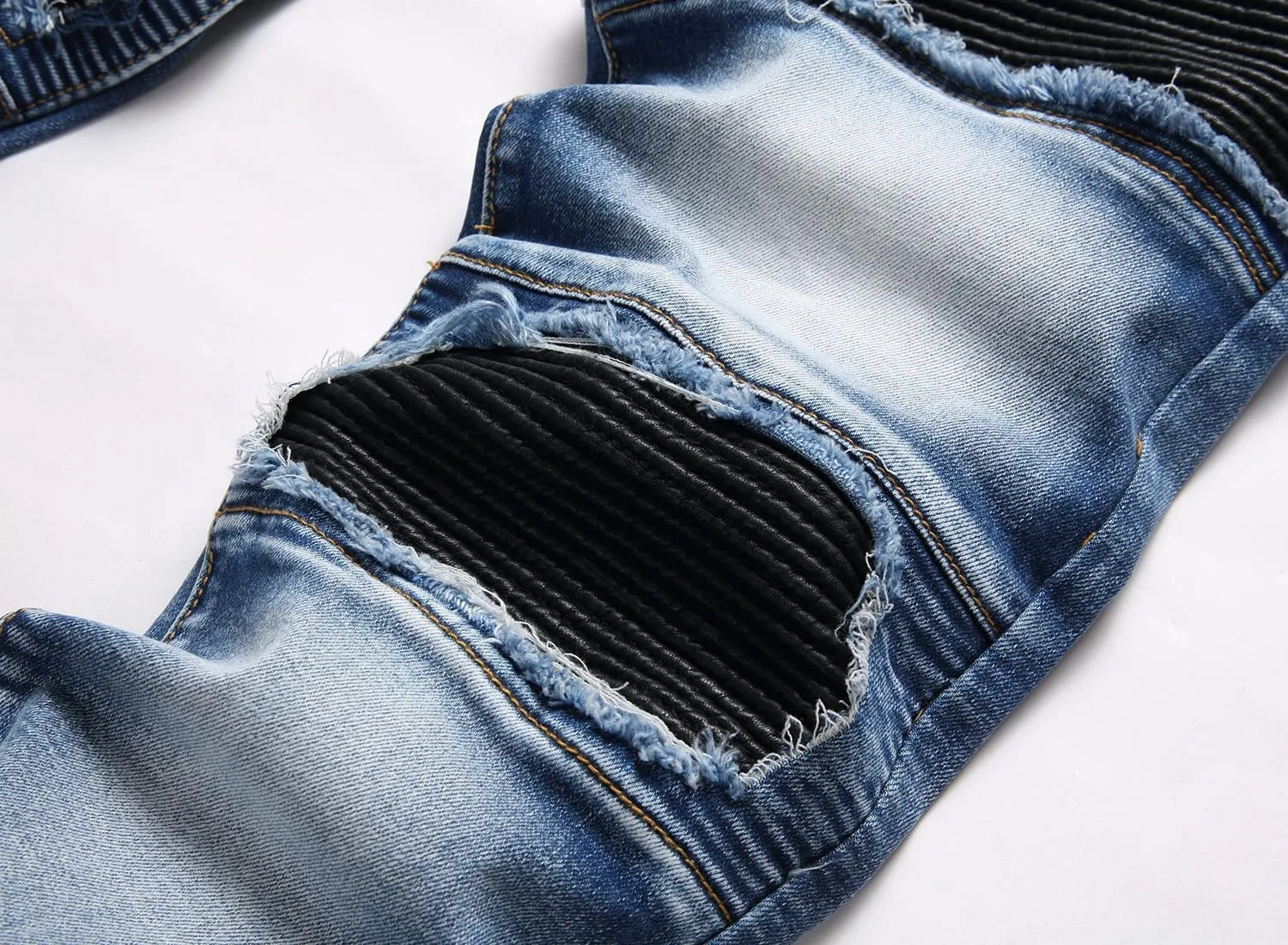 XIMXIMMTIAN Men's Biker Moto Washed Distressed Slim Fit Straight Jeans Denim…