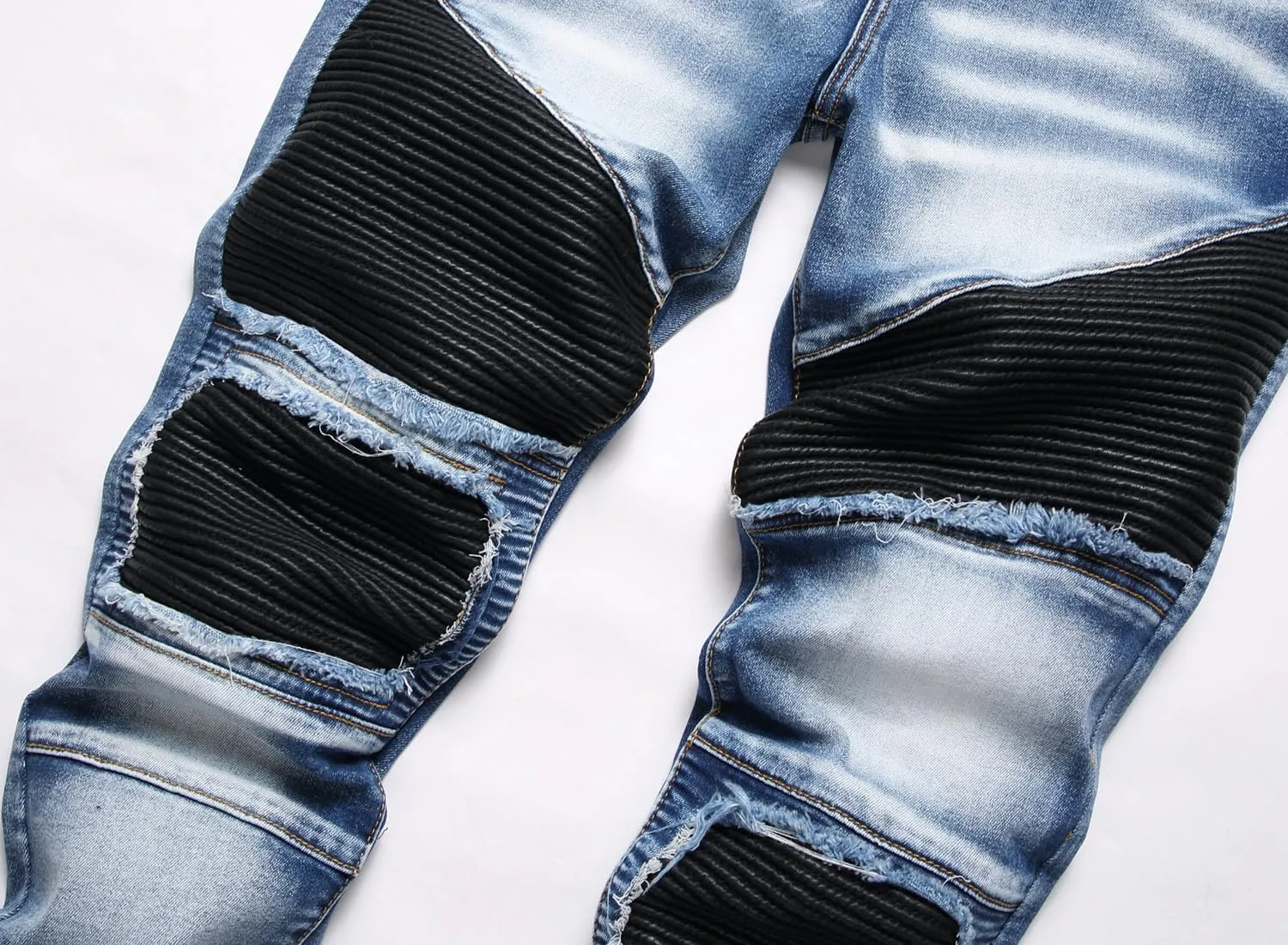XIMXIMMTIAN Men's Biker Moto Washed Distressed Slim Fit Straight Jeans Denim…
