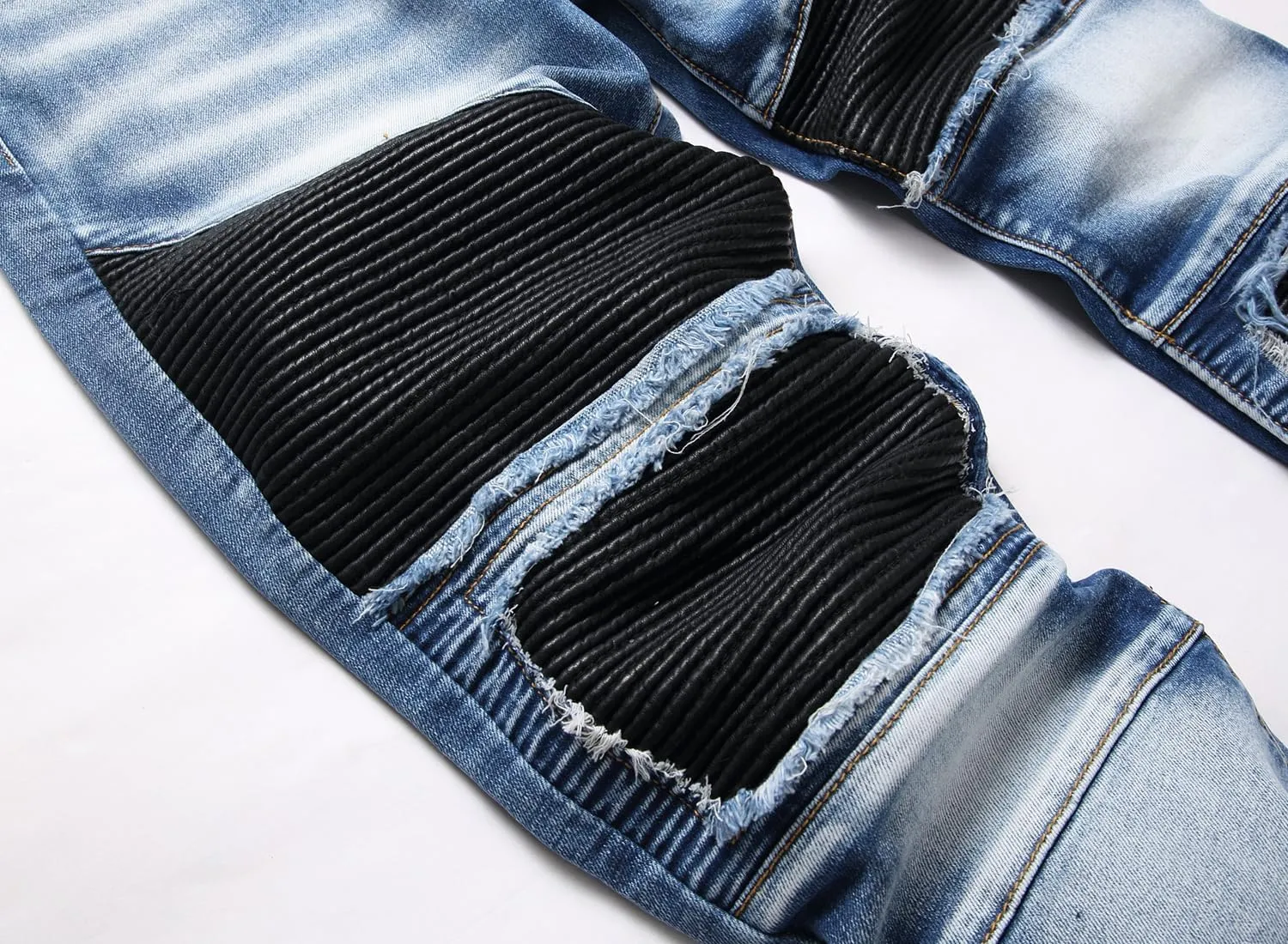 XIMXIMMTIAN Men's Biker Moto Washed Distressed Slim Fit Straight Jeans Denim…