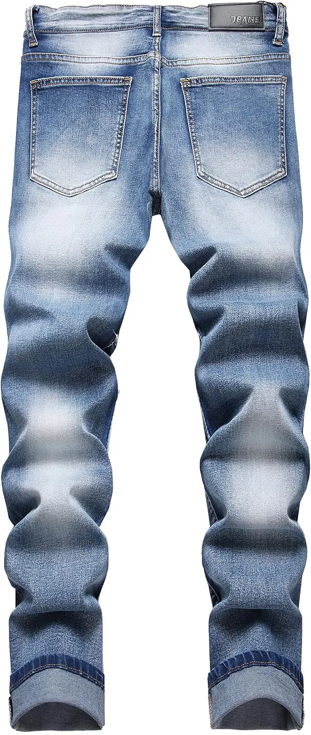XIMXIMMTIAN Men's Biker Moto Washed Distressed Slim Fit Straight Jeans Denim…