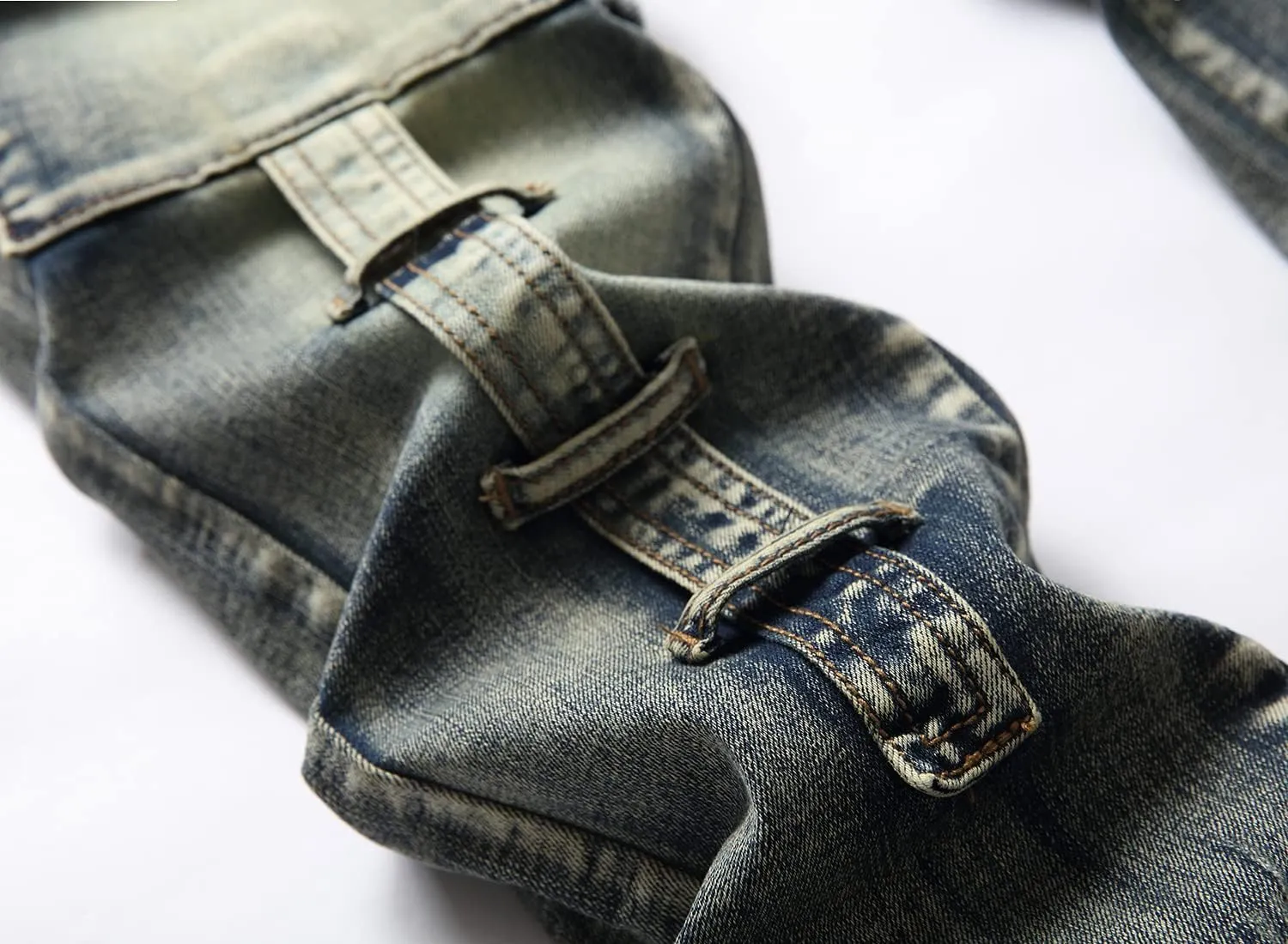 XIMXIMMTIAN Men's Biker Moto Washed Distressed Slim Fit Straight Jeans Denim…