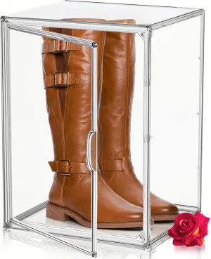 XX-Large Acrylic Box, Extra Large Boots Shoe Display Case, Clear Sneaker Storage Stackable Purse Handbag Organizer Shoe Boxes with Magnetic Door