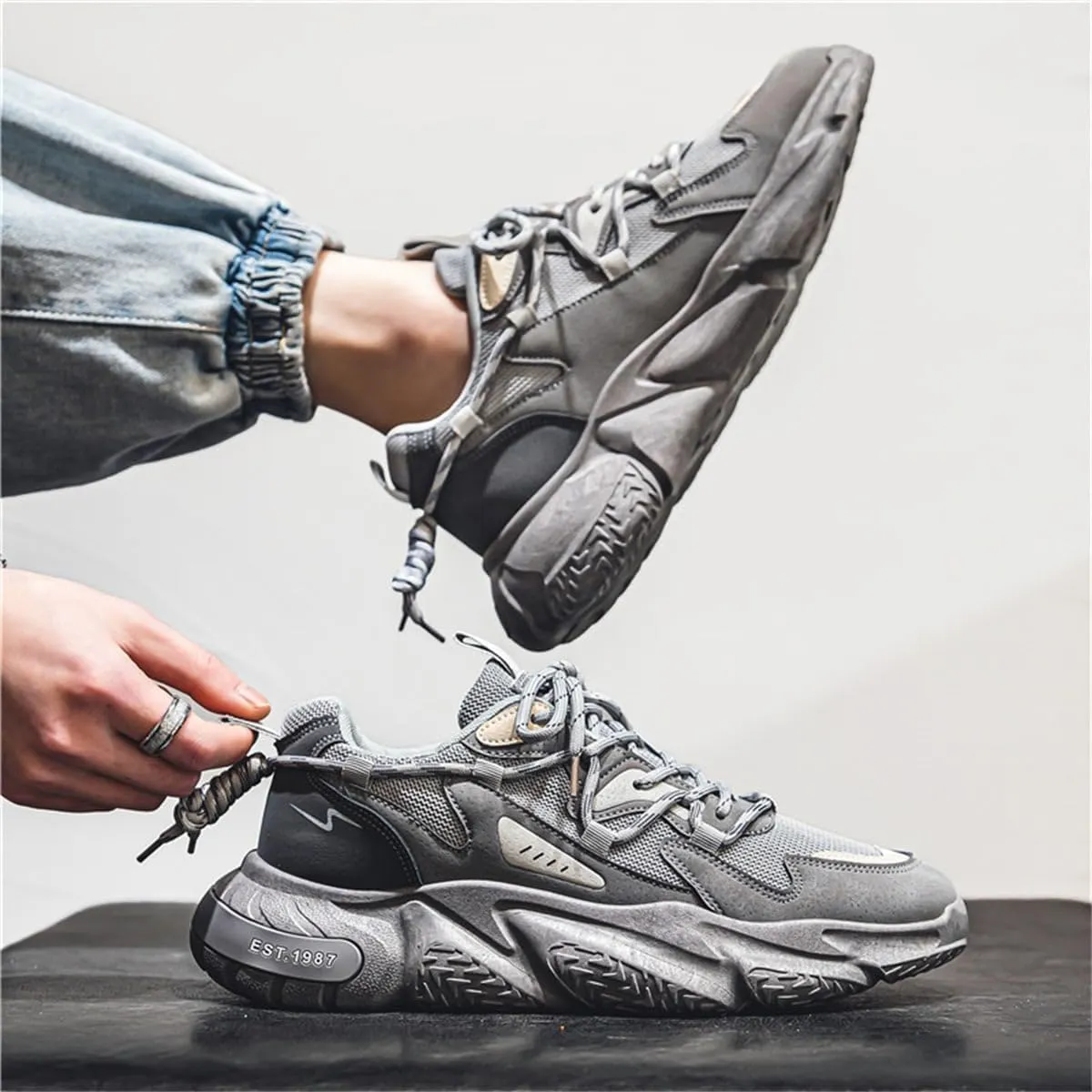 Y2K Mesh Fabric Chunky Style Height Boosting Sneakers for Men Fall Outdoor Casual Running Travel Use with Anti Skid Thick Sole and Modern Streetwear Look