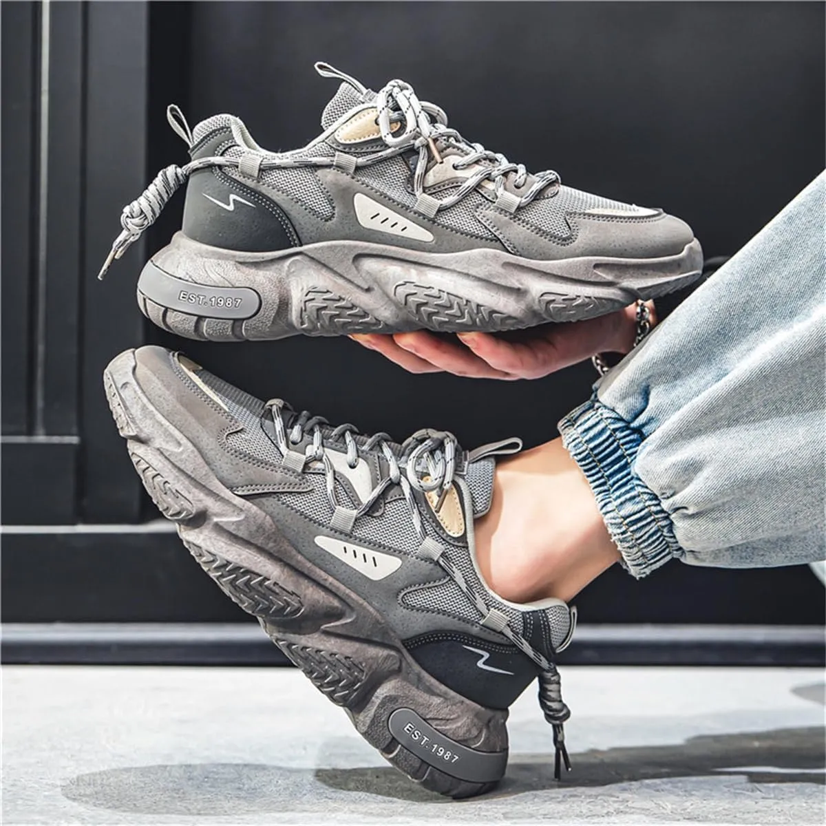 Y2K Mesh Fabric Chunky Style Height Boosting Sneakers for Men Fall Outdoor Casual Running Travel Use with Anti Skid Thick Sole and Modern Streetwear Look