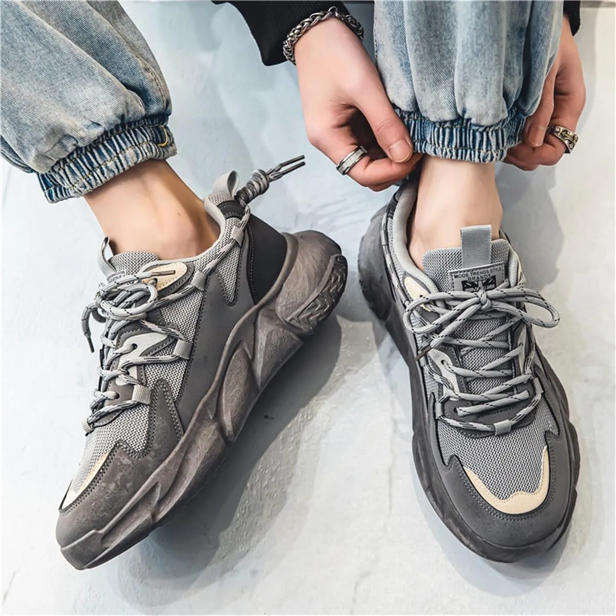 Y2K Mesh Fabric Chunky Style Height Boosting Sneakers for Men Fall Outdoor Casual Running Travel Use with Anti Skid Thick Sole and Modern Streetwear Look