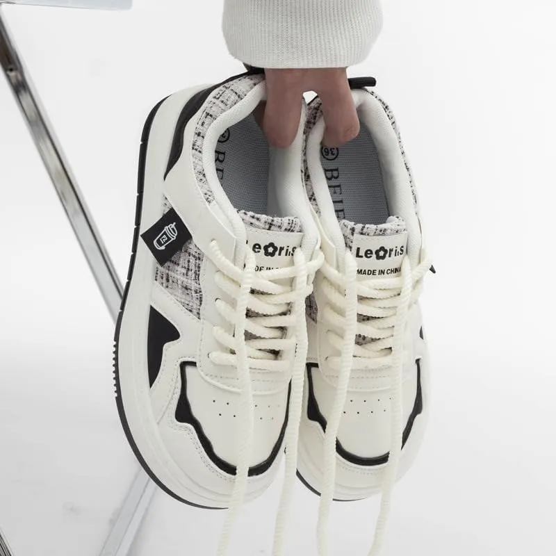 Y2K Shoes Women's Sneakers Black Label Bold Lettering Premium Leather Comfort Rubber Sole Platform US5.5-8