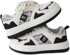 Y2K Shoes Women's Sneakers Black Label Bold Lettering Premium Leather Comfort Rubber Sole Platform US5.5-8
