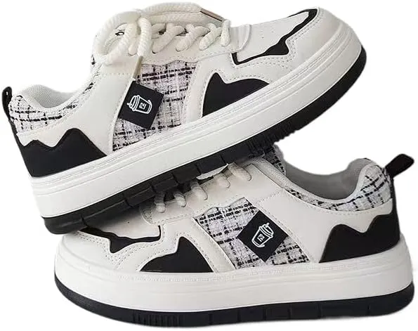 Y2K Shoes Women's Sneakers Black Label Bold Lettering Premium Leather Comfort Rubber Sole Platform US5.5-8