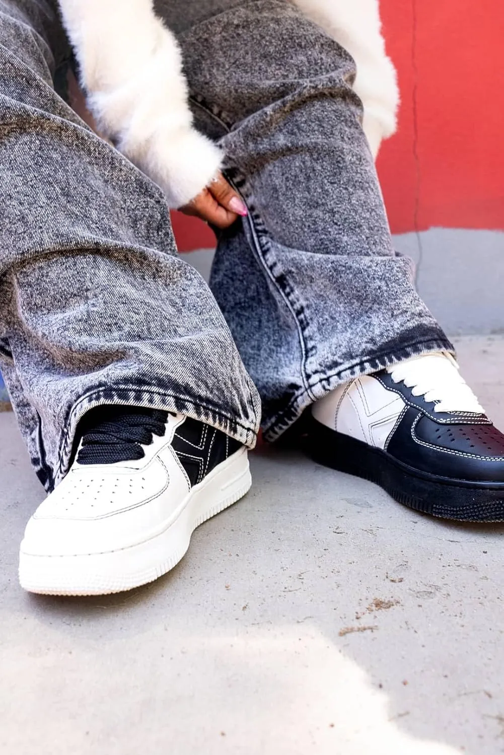 YUMS Cookies & Cream Low Top Black and White Leather Sneakers