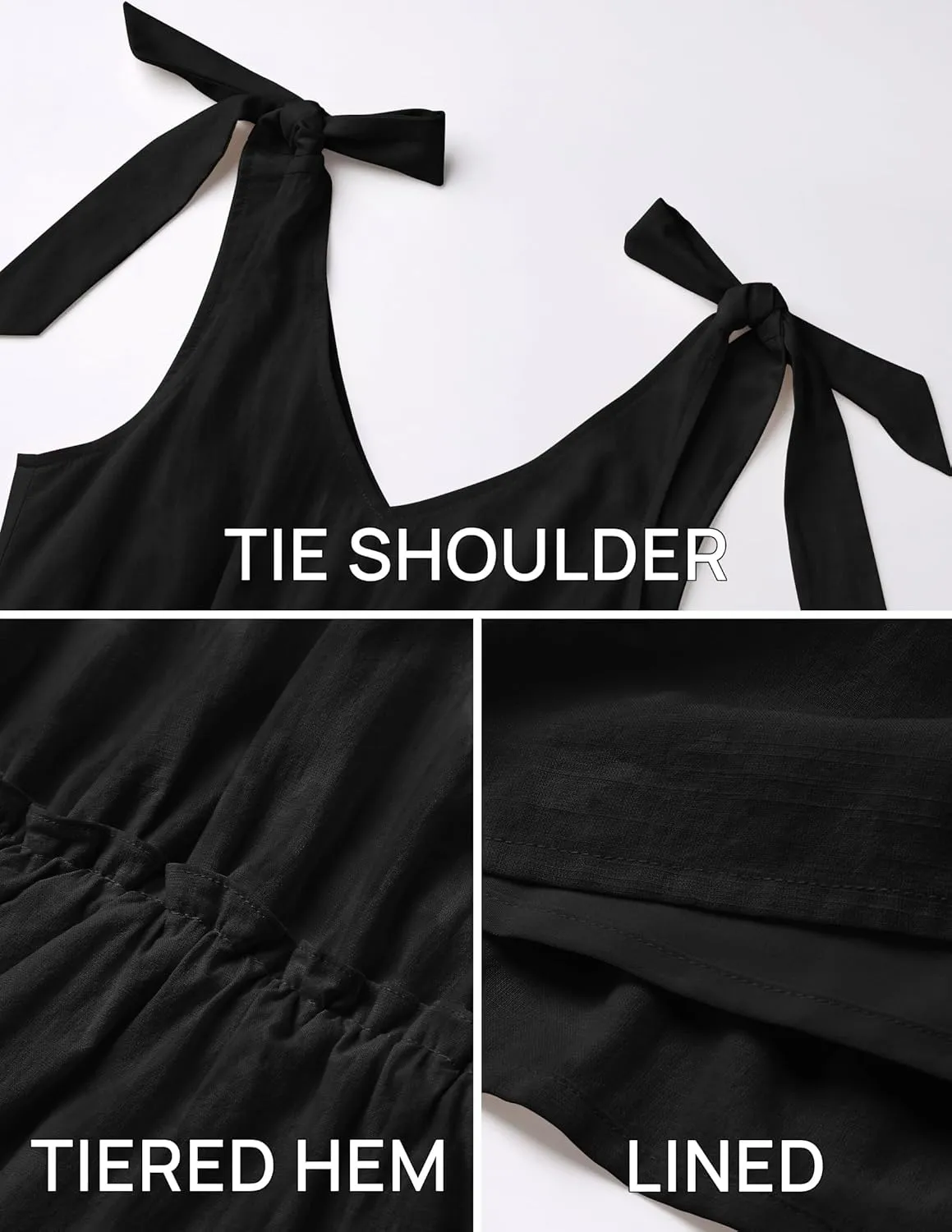 ZESICA Womens 2025 Summer Casual V Neck Sleeveless Mini Dress Tie Shoulder Tiered Ruffle Swing A Line Short Sundresses