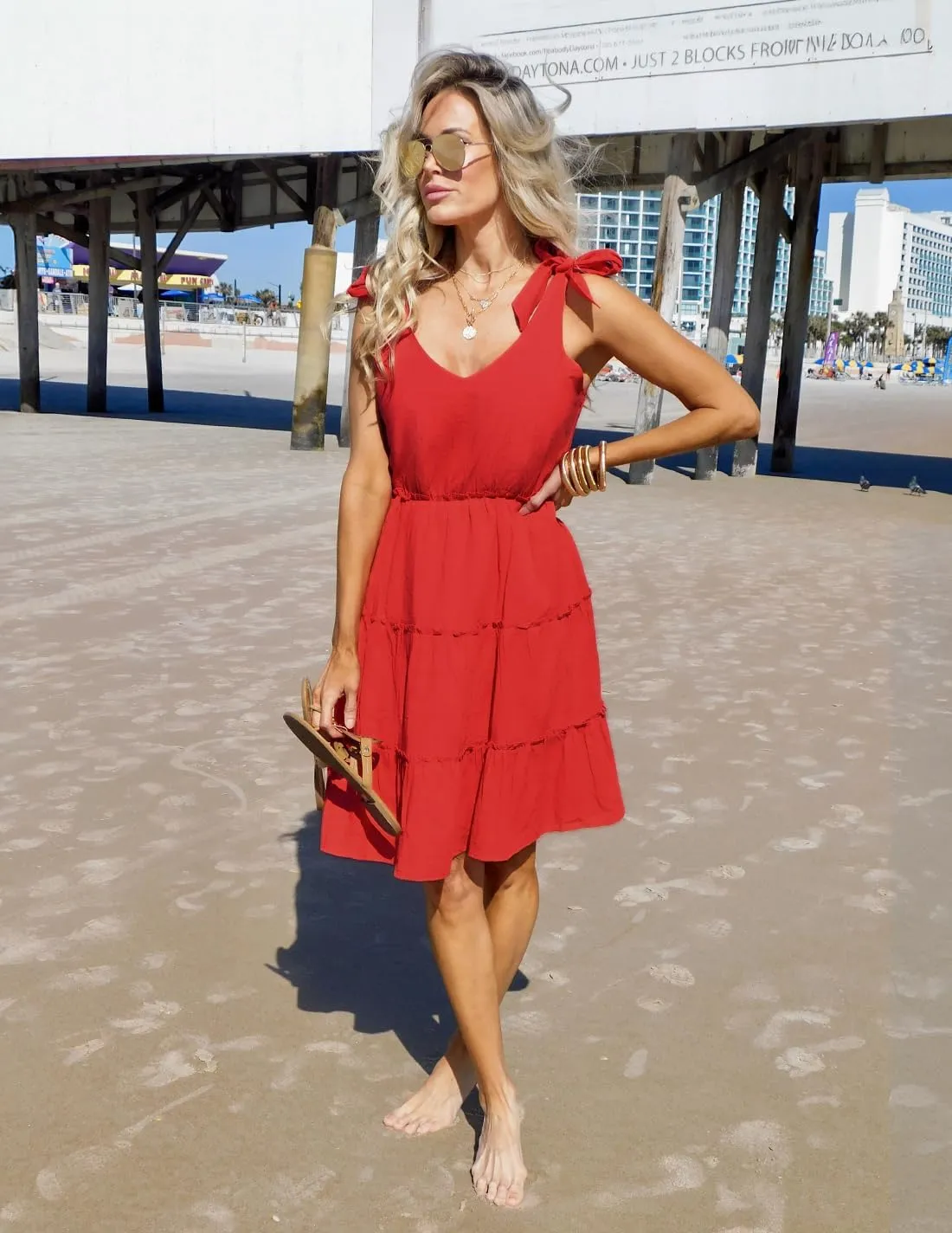 ZESICA Womens 2025 Summer Casual V Neck Sleeveless Mini Dress Tie Shoulder Tiered Ruffle Swing A Line Short Sundresses
