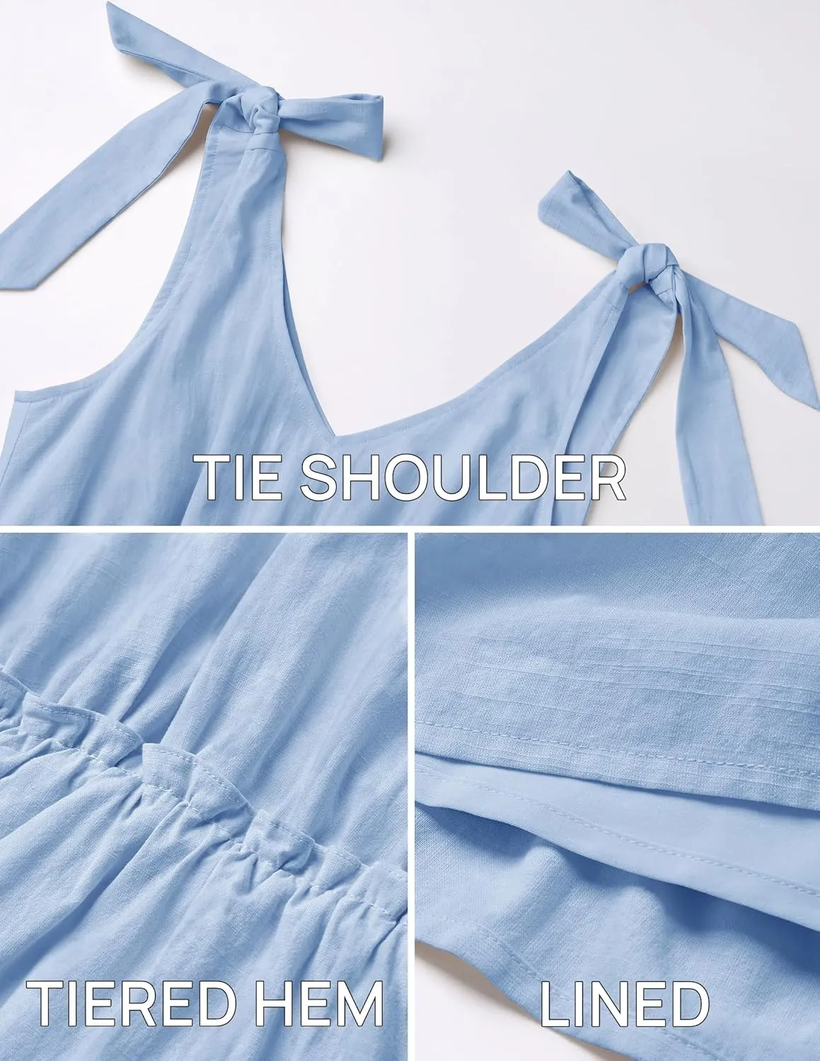 ZESICA Womens 2025 Summer Casual V Neck Sleeveless Mini Dress Tie Shoulder Tiered Ruffle Swing A Line Short Sundresses