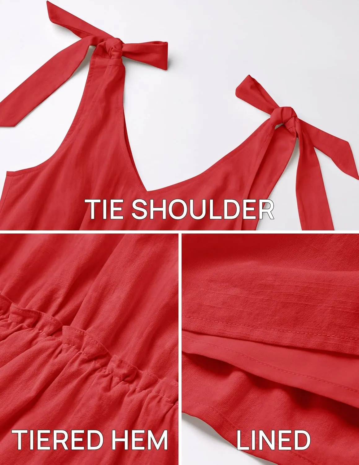 ZESICA Womens 2025 Summer Casual V Neck Sleeveless Mini Dress Tie Shoulder Tiered Ruffle Swing A Line Short Sundresses