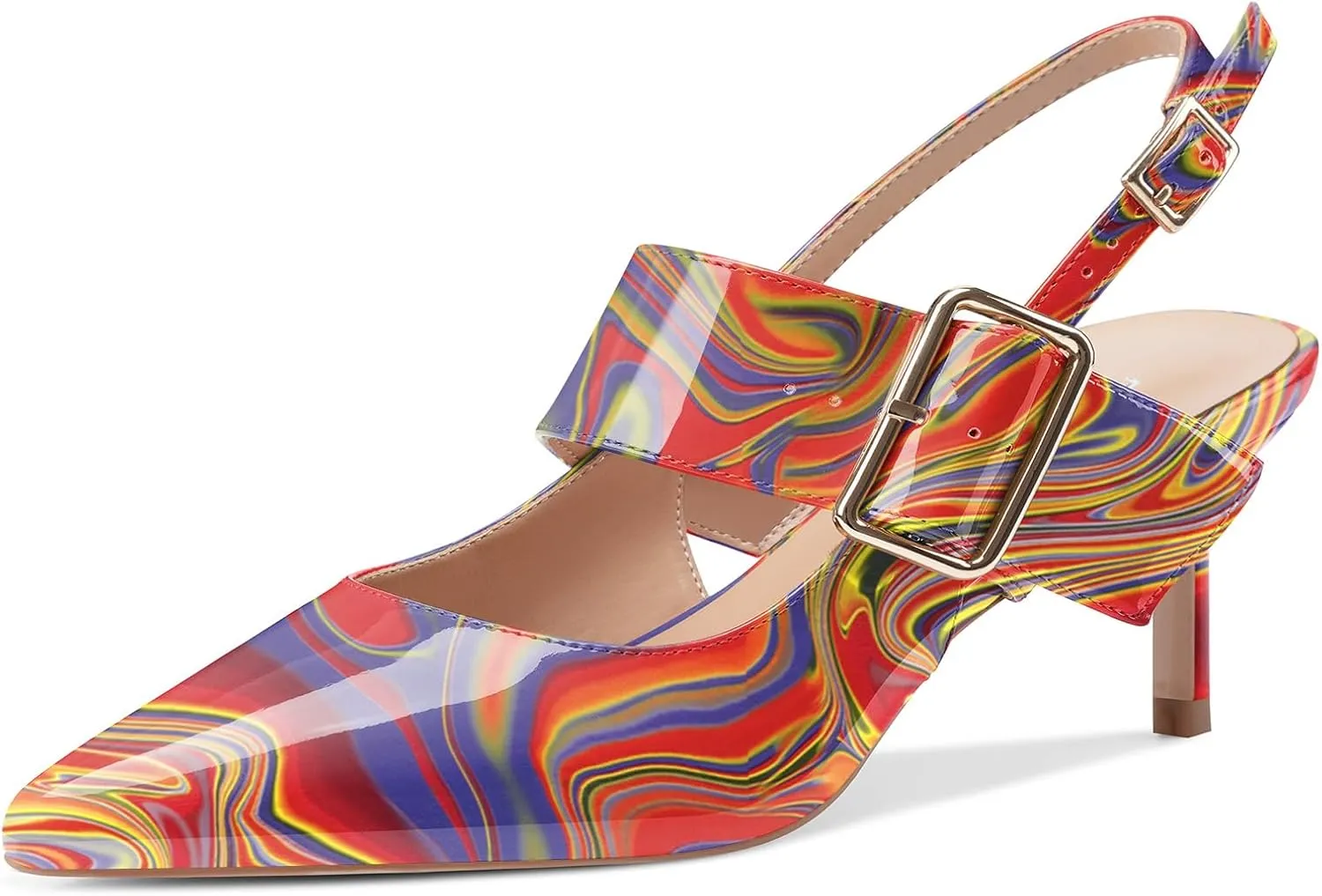 Z.Oufeier Women’s Slingback Low Stiletto Heels Close Pointed Toe Sandals Slip On Buckle Strap Mary Jane Dress Pumps Shoes