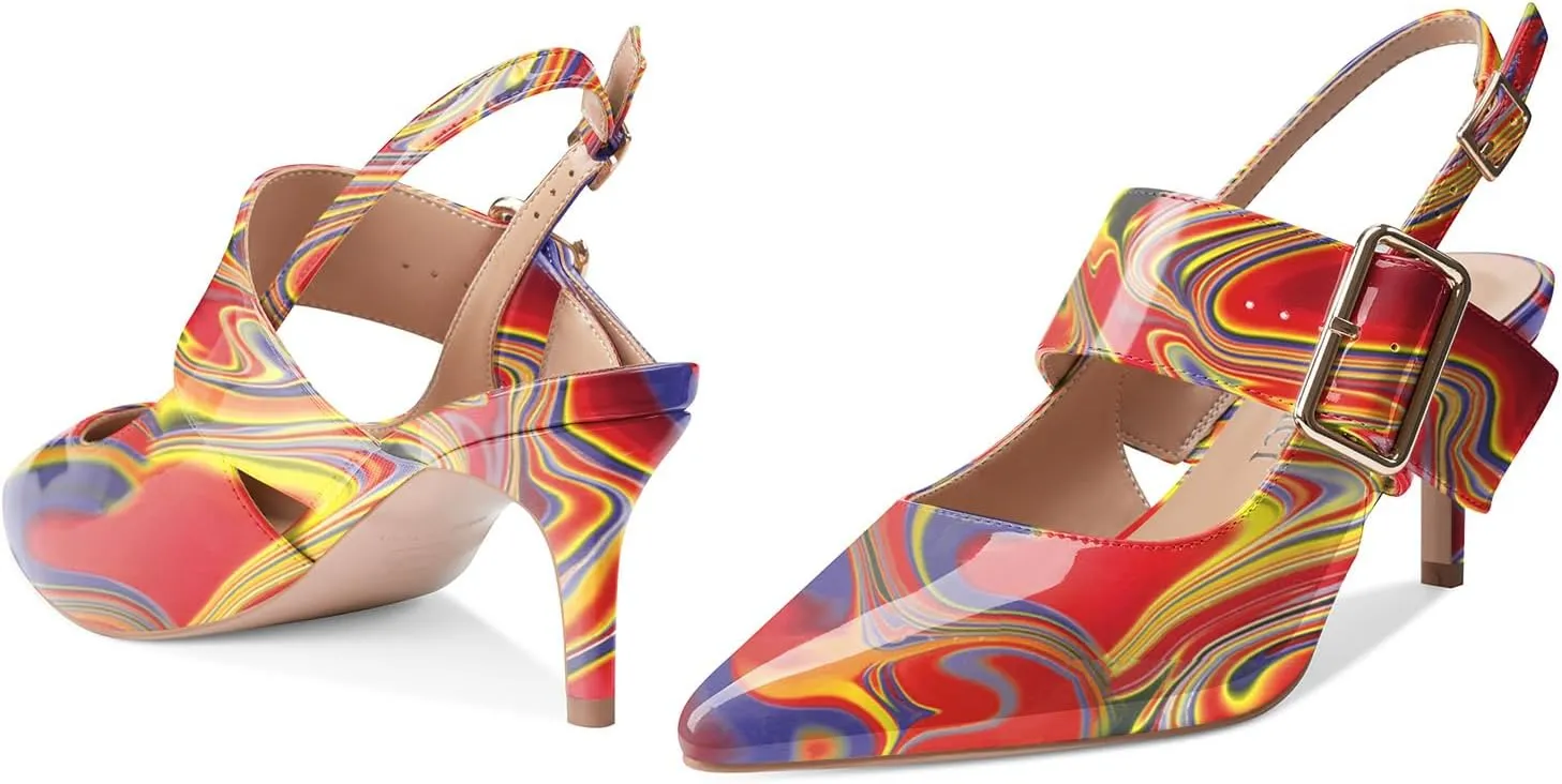 Z.Oufeier Women’s Slingback Low Stiletto Heels Close Pointed Toe Sandals Slip On Buckle Strap Mary Jane Dress Pumps Shoes