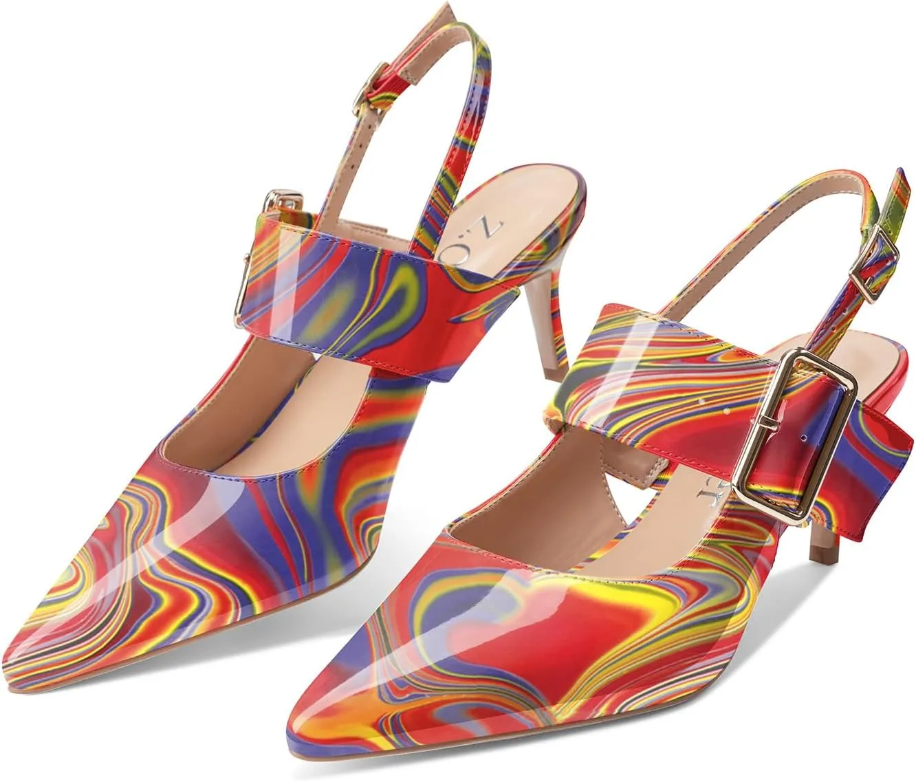 Z.Oufeier Women’s Slingback Low Stiletto Heels Close Pointed Toe Sandals Slip On Buckle Strap Mary Jane Dress Pumps Shoes