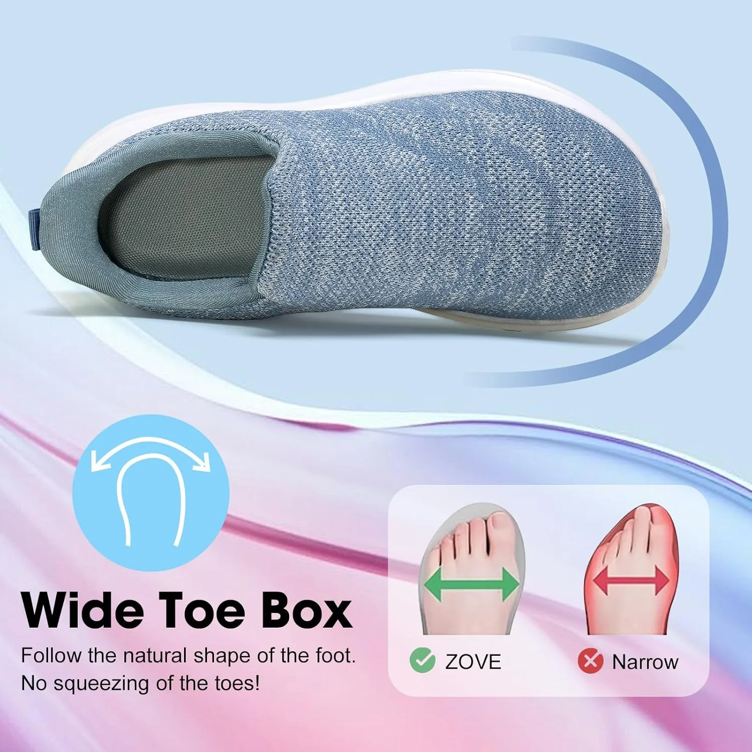 ZOVE Wide Toe Box Shoes Women Hands Free Wide Walking Shoes Ultra Light Tennis Breathable Wide Width Running Sneakers Athletic Gym Workout Trainers