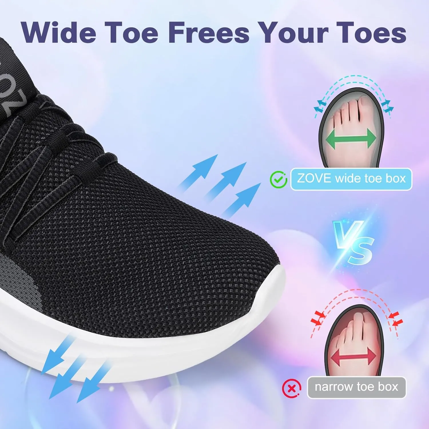 ZOVE Wide Toe Box Shoes Women Tennis Sneakers Arch Support Extra Wide Width Running Shoes for Women Walking Athletic