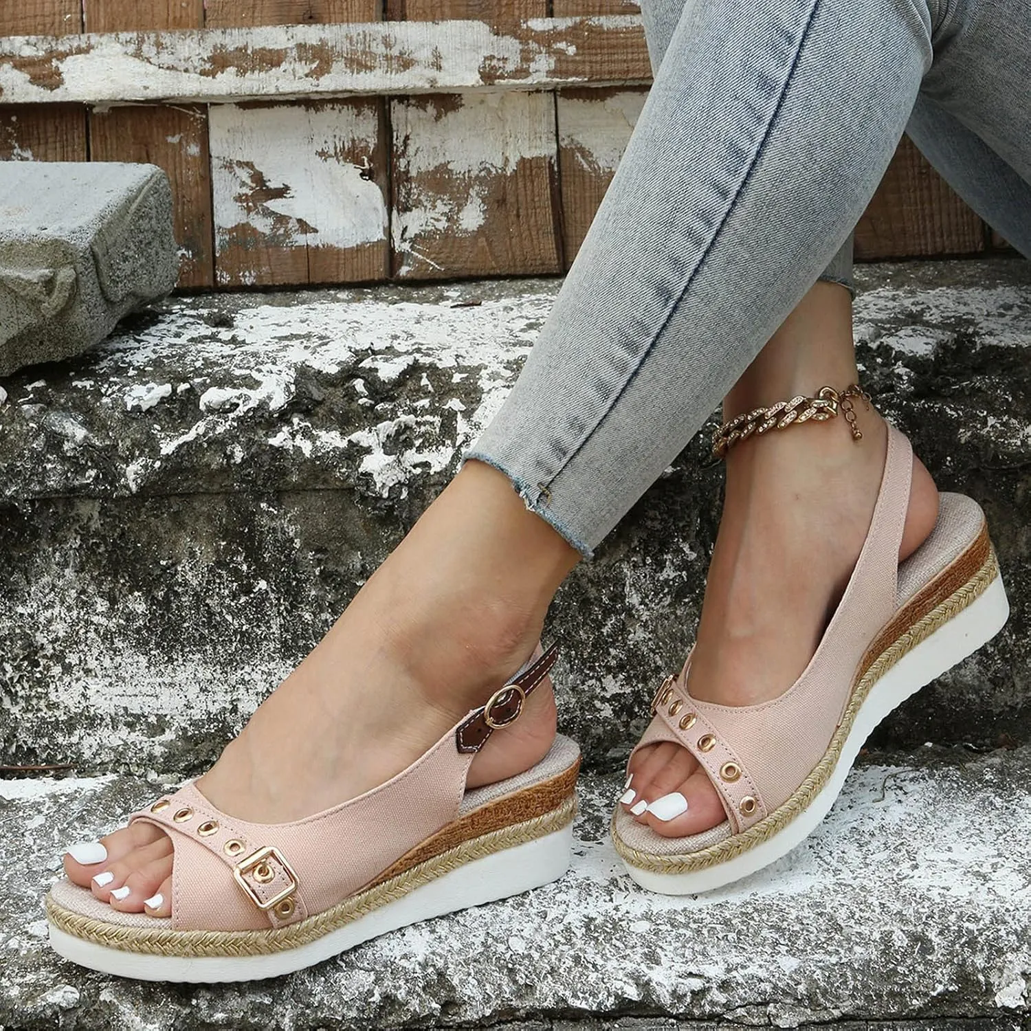 ZSpzx Espadrilles Wedge Sandals for Women 2025 Orthopedic Dressy Summer Walking Slippers Arch Support Platform Sandal Womens Comfortable Open Toe Ankle Strap Boho Casual Slip on Beach Shoes