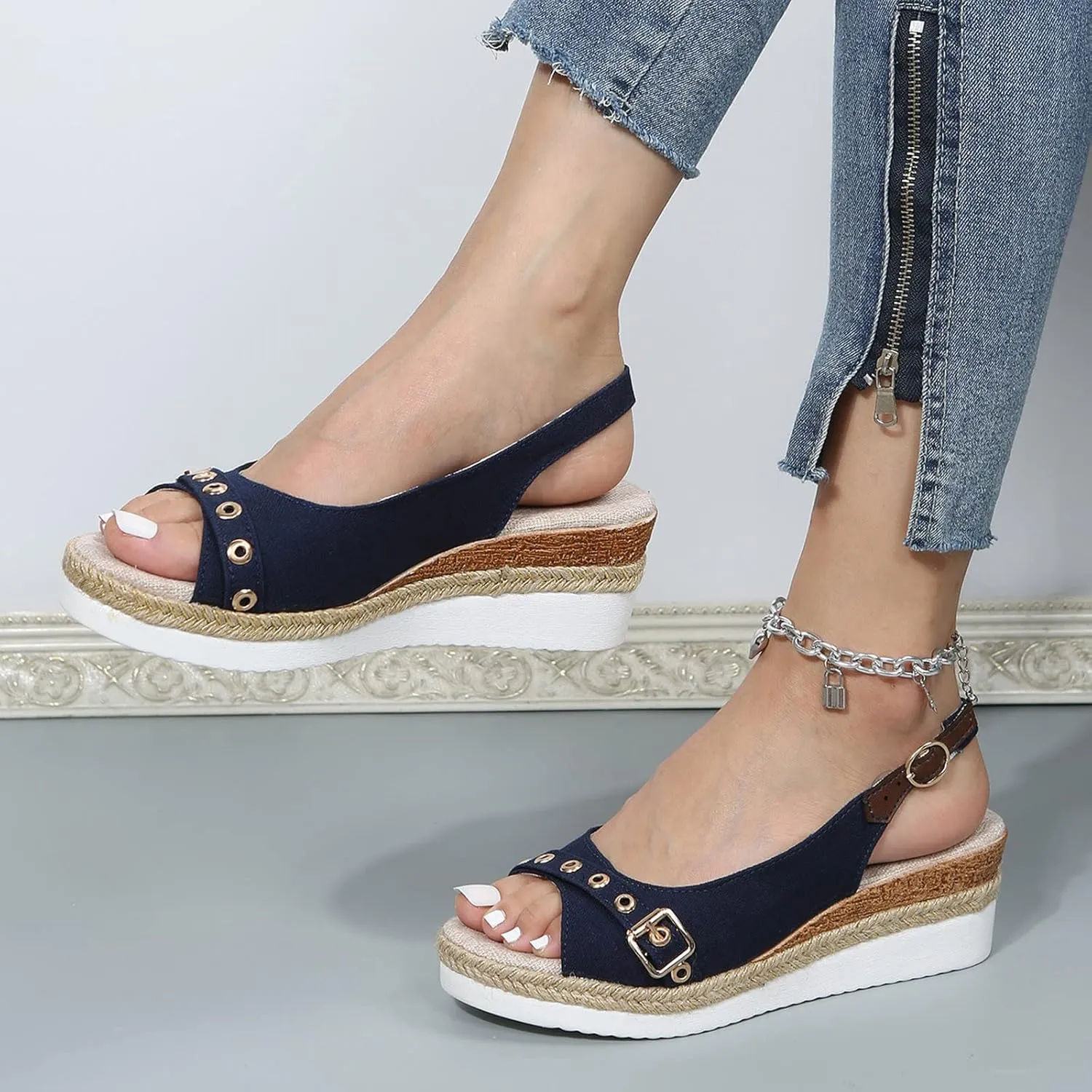 ZSpzx Espadrilles Wedge Sandals for Women 2025 Orthopedic Dressy Summer Walking Slippers Arch Support Platform Sandal Womens Comfortable Open Toe Ankle Strap Boho Casual Slip on Beach Shoes