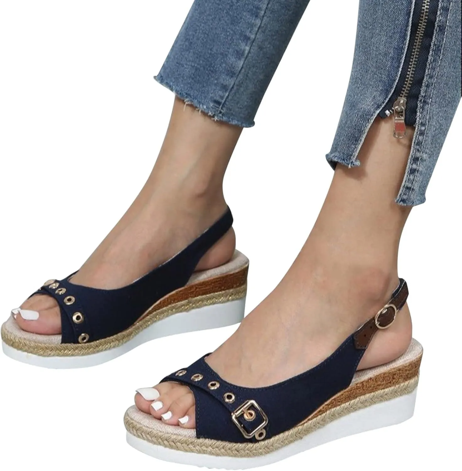 ZSpzx Espadrilles Wedge Sandals for Women 2025 Orthopedic Dressy Summer Walking Slippers Arch Support Platform Sandal Womens Comfortable Open Toe Ankle Strap Boho Casual Slip on Beach Shoes