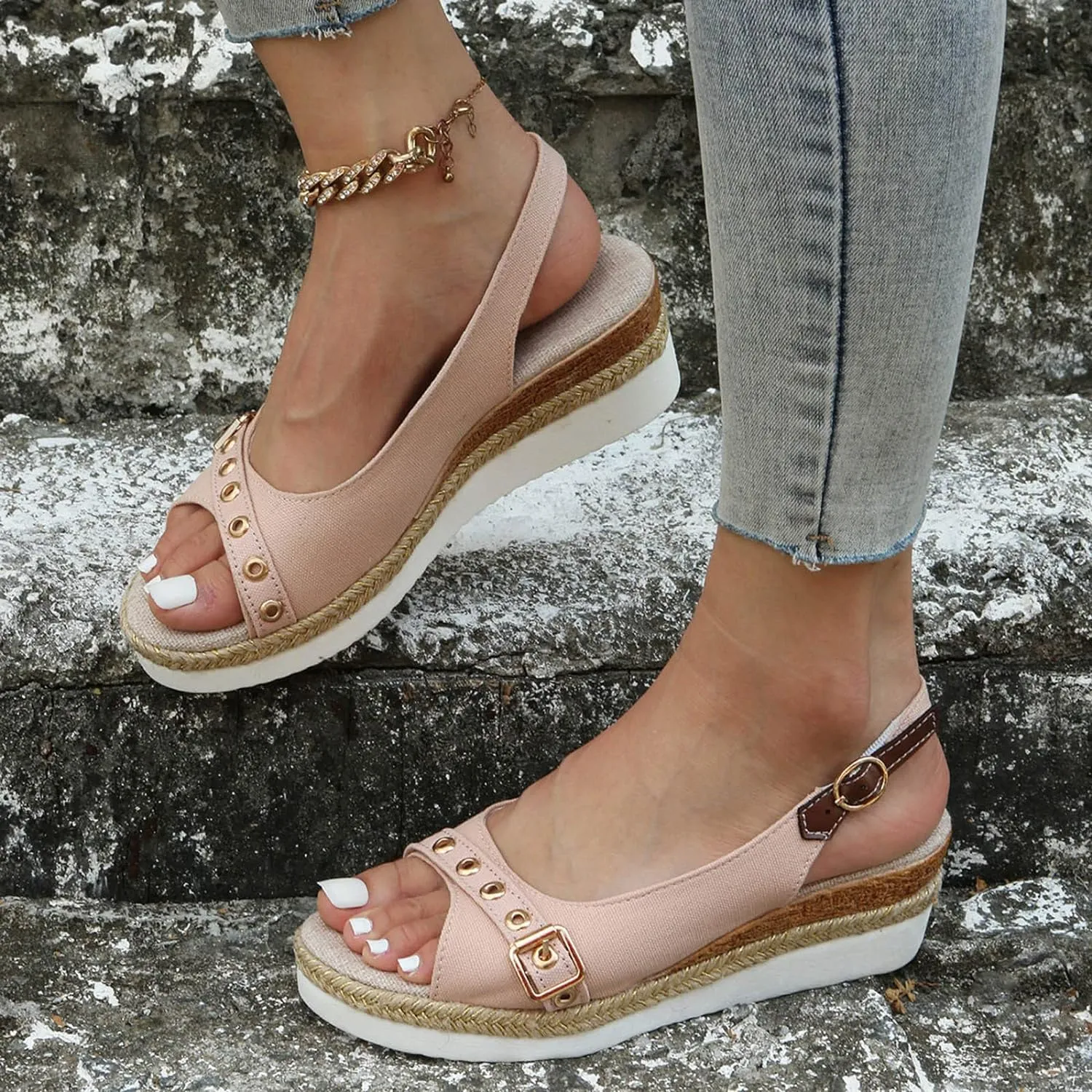 ZSpzx Espadrilles Wedge Sandals for Women 2025 Orthopedic Dressy Summer Walking Slippers Arch Support Platform Sandal Womens Comfortable Open Toe Ankle Strap Boho Casual Slip on Beach Shoes