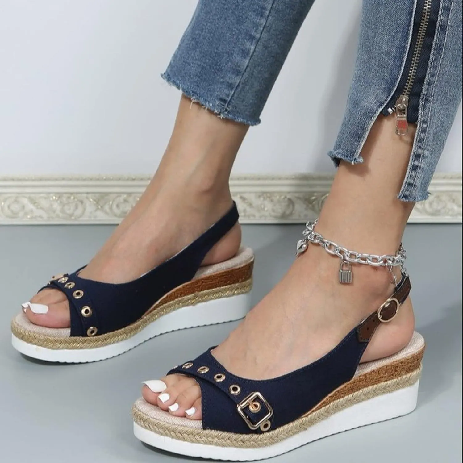ZSpzx Espadrilles Wedge Sandals for Women 2025 Orthopedic Dressy Summer Walking Slippers Arch Support Platform Sandal Womens Comfortable Open Toe Ankle Strap Boho Casual Slip on Beach Shoes
