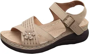 ZSpzx Orthopedic Wedge Sandals for Women Dressy Summer 2025 Comfortable Flowers Open Toe Ankle Strap Womens Sandal Platform Casual Strappy Wedges Slip on Low Walking Shoes for Party Beach