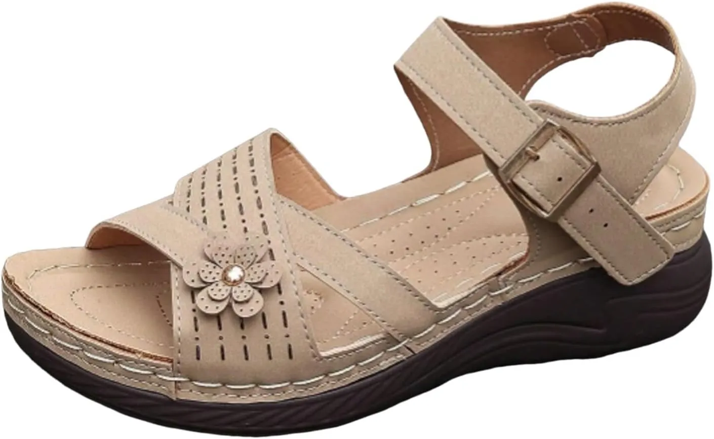 ZSpzx Orthopedic Wedge Sandals for Women Dressy Summer 2025 Comfortable Flowers Open Toe Ankle Strap Womens Sandal Platform Casual Strappy Wedges Slip on Low Walking Shoes for Party Beach
